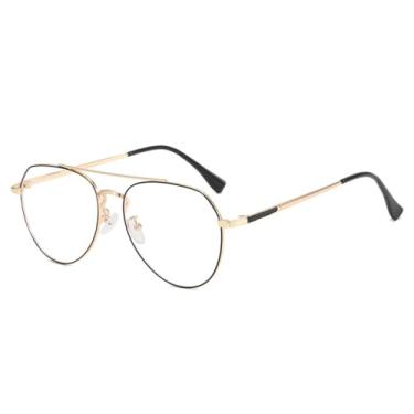 Imagem de Armação de óculos da moda, masculina e feminina, armação de metal elíptica, ultraleve, anti-luz azul, lentes transparentes, preto e dourado, C