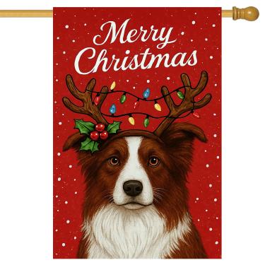 Imagem de BlissYard Merry Christmas Garden Flag Doberman Pinscher Dog Rena Chifres Luzes de Natal 71 x 101 cm Banners de quintal grande dupla face para amantes de cães varanda casa ao ar livre férias inverno