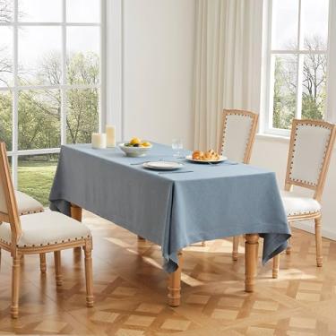 Imagem de ZeeMart Toalha de mesa básica texturizada de linho, 130 x 187 cm, azul poeirento, estilo fazenda, ferrugem, toalha de mesa retangular, resistente a vincos, laváveis e pesadas