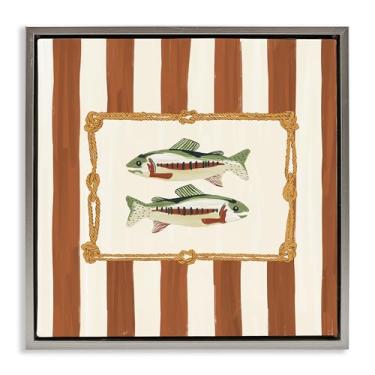 Imagem de Stupell Industries Arte de parede em tela flutuante emoldurada cinza peixe com borda de corda por Veronica Lara, 63 x 63 cm