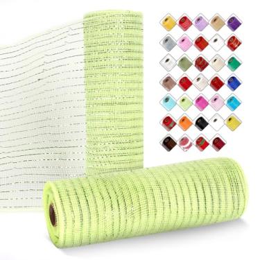 Imagem de ICOSHOW 2 rolos de fita de malha para guirlandas de 25,4 cm x 7,6 m, rolos de malha com folha metálica para Páscoa, Natal, festa, casamento, decoração de casa, projetos de artesanato e embrulho de