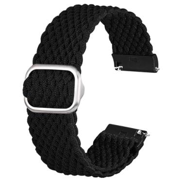 Imagem de Anbeer Pulseira de relógio de nylon trançado, pulseira de reposição elástica de liberação rápida com fivela ajustável, várias cores e tamanhos para escolher, Preto com fivela prateada, 22mm, Waffle