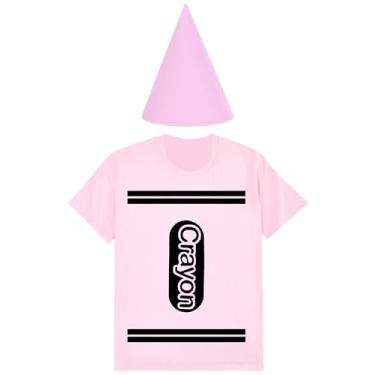 Imagem de Coume Conjunto de fantasia de giz de cera de Halloween, camiseta de feltro, chapéu de feltro, dia das bruxas, divertido, grupo de fantasia para mulheres e homens, cosplay (3GG, rosa)