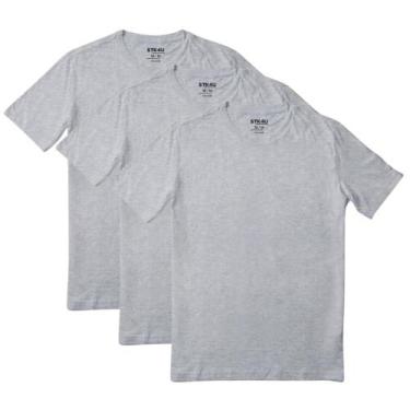 Imagem de Kit 3 Camisetas Masculina Lisa Slim Algodão Premium Stock4u, GG, Cinza