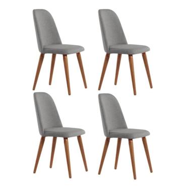Imagem de Kit 4 Cadeiras de Madeira Maciça Estofada New Drop - Natural c/ Linho Cinza - Cobre