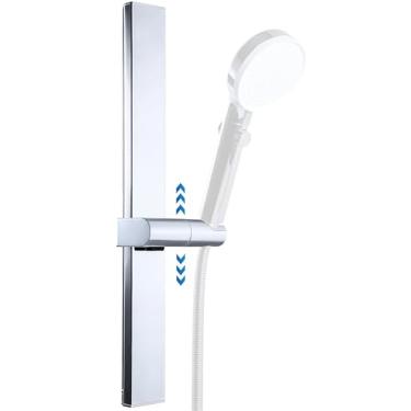 Imagem de G-Promise Barra deslizante de chuveiro de metal sem perfuração com suporte de cabeça de chuveiro portátil ajustável em altura e ângulo | Suporte de disco adesivo forte ou montado na parede (cromado)