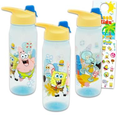 Imagem de SpongeBob SquarePants Pacote com 3 garrafas de água Spongebob – Pacote com 3 copos reutilizáveis para casa, escola, esportes, lembrancinhas de festa, mais adesivos, conjunto de garrafas de água