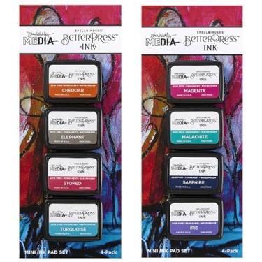 Imagem de Spellbinders Mini conjuntos de tinta Betterpress por Dina Wakley, Dinas Faves (Cheddar, Elefante, Stoked, Turquesa), Happy (magenta, malaquita, safira, íris), 8 blocos, tinta permanente, impermeável