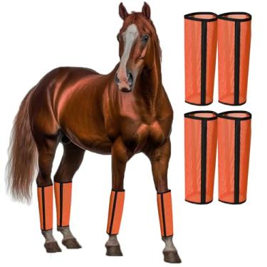 Imagem de LOLEDE Conjunto de 4 botas moscas para cavalos, malha de tecido respirável com suporte estável e proteção UV, botas equinas confortáveis, reduzem pisadas, fadiga nas pernas e danos ao casco (laranja)