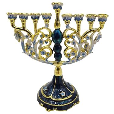 Imagem de KiBcsLic Porta-velas Retrô Menorah Pintado Esmaltado Geométrico Judaico Candelabro Decoração para Sala de Jantar, C
