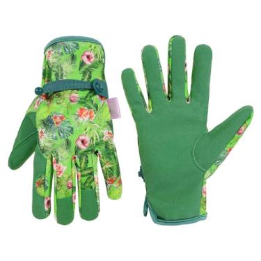 Imagem de AIGEVTURE Luvas De Jardinagem Femininas Couro Legítimo, Respiráveis Flexíveis E Duráveis Com Estampa Verde Pequena