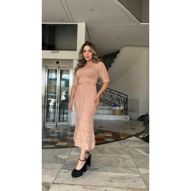 Imagem de Conjunto Tricô Blusa Manga Curta + Saia Longa Rendada - Via Moderna Tr