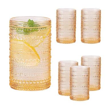 Imagem de SUNNOW Copo de vidro de gota de chuva de 350 ml, copos de chá gelado para água, bebidas, suco, vinho, cerveja e coquetel, pacote com 6 (âmbar)