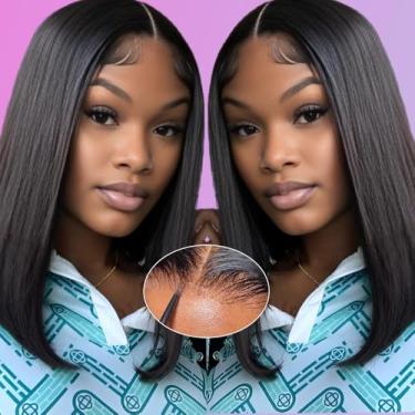 Imagem de GUDOZO Peruca Bob de 40 cm Perucas de cabelo humano para mulheres negras 4x4 HD Lace Front Bob Peruca sem cola, cabelo humano pré-arrancado, pré-cortado, densidade 180