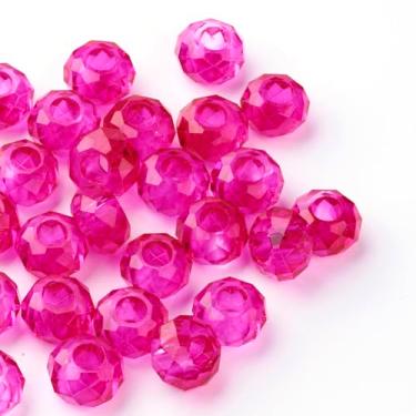 Imagem de Spritewelry 100 peças de contas de vidro rosa com furo grande contas europeias 14 mm facetada Rondelle contas de vidro de cristal para artesanato DIY pulseira colar brinco