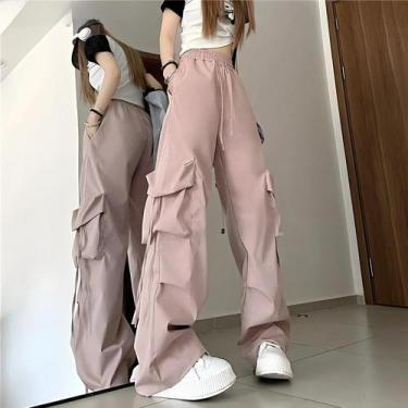 Imagem de Calças Baggy Retro Vintage Oversized Para Mulheres Com Cordão E Bolsos