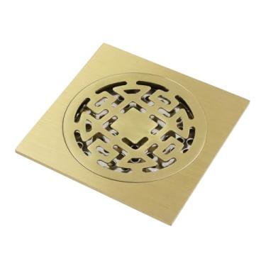 Imagem de Wealrit Filtro de ralo de piso de chuveiro de 3,94 polegadas com grade de cobertura removível; coletor de cabelo ralo de cobre quadrado para banheiro, casa, piso de gatinho 10 cm x 10 cm - Estilo 01