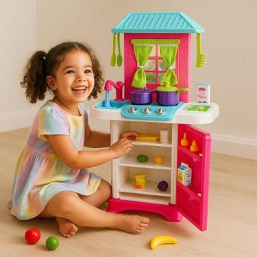 Imagem de Cozinha Infantil Completa com Pia Fogão Geladeira Utensílios Acessório