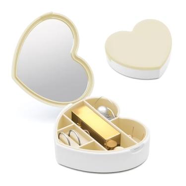 Imagem de Mini estojo de joias de viagem, pequena caixa de joias com espelho, organizador de joias de viagem portátil para anéis, brincos, colares, estojo organizador de batons - presente para mulheres meninas
