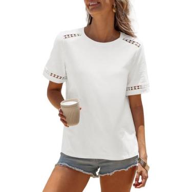 Imagem de Túnica feminina de primavera com gola redonda Top BLENCOT, branca e al