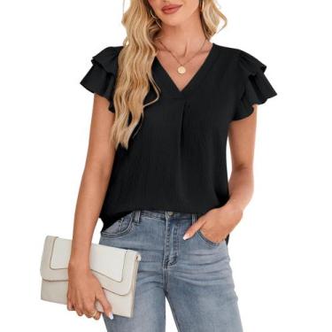 Imagem de Blusa SimpleFun Business Casual com babados e decote em V para mulhere