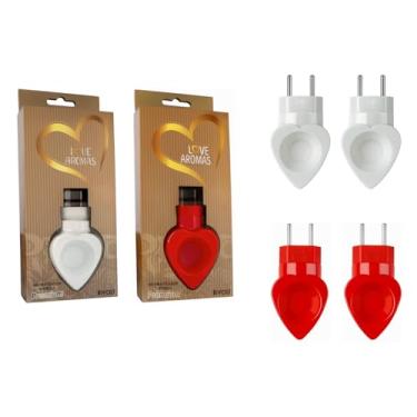 Imagem de Kit 4 Difusor Elétrico Original de Essências Coração Love Aromas Bivolt (Branco e Vermelho) – Aromatizador de Ambientes, Difusor de Óleos Essenciais e Aromas para Presente Criativo