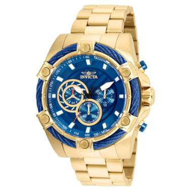Imagem de Invicta Relógio masculino Bolt Quartz cronógrafo 52 mm com pulseira de aço inoxidável, dourado, 25,2, Dourado/azul, Pulseira