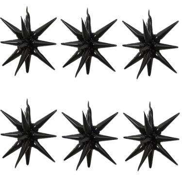 Imagem de ZSYLYTKV 6 peças de balões de estrela preta, uma peça, balão de estrela de 14 pontas, cone 4D, Mylar, 56 cm, Natal, aniversário, casamento, fogos de artifício, material de festa (preto)