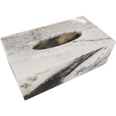 Imagem de MAYROOM Capa de caixa de lenços de mármore: suporte de tecido retangular de pedra natural polido pesado luxuoso banheiro decoração de bancada 27 x 15 x 9 cm (onda de nuvem de esmeralda)