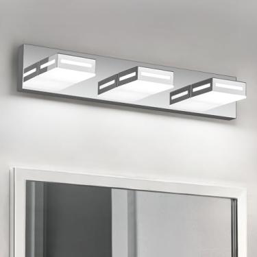 Imagem de Donrao Luminária de banheiro cromada moderna de 60 cm com 3 luzes LED sobre o espelho, luminárias de banheiro com branco frio 6000 K, luzes de parede giratórias para banheiro lavabo