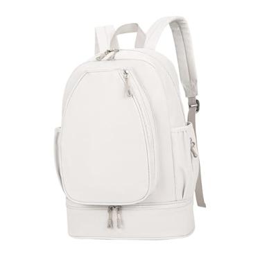 Imagem de kowaku Bolsa de tênis com compartimento para sapatos, mochila com bolso lateral, mochila de ginástica para badminton ao ar livre, Bege