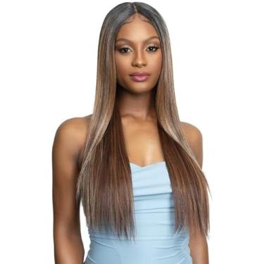 Imagem de Janet Collection Melt NUSKIN Peruca AYO com nós de renda invisíveis – Parte profunda UHD, linha do cabelo pré-arrancada, cabelos de bebê, peruca frontal de renda suíça transparente, visual natural sem