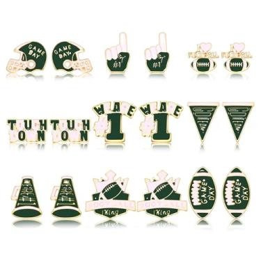 Imagem de NLCAC 9 pares de brincos de futebol para mulheres, dia de jogo, capacete de futebol, joia, joia de equipe, One Size, Zinco, Sem pedra preciosa