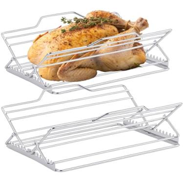 Imagem de Baderke 2 racks de assar para uso no forno, rack ajustável de peru rack de aço inoxidável assado inserção para frango, legumes, lasanha