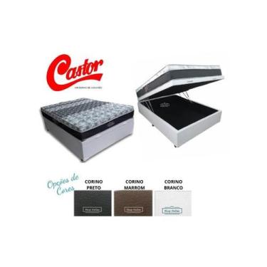 Imagem de Conjunto Cama Box Baú Casal Viúva Jadmax + Colchão Castor Molas Class 