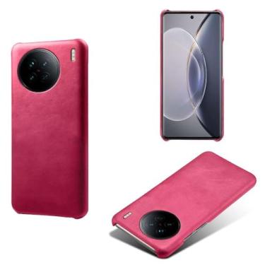 Imagem de Capa para vivo X90s,Proteção contra quedas,Casca de volta de cor sólida simples,Design de couro de imitação de plástico-Rose