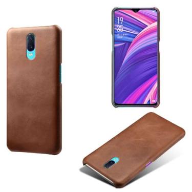 Imagem de Capa para OPPO R17,Proteção contra quedas,Casca de volta de cor sólida simples,Design de couro de imitação de plástico-Brown