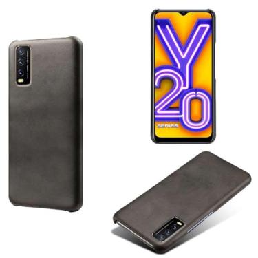 Imagem de Capa para vivo Y20/Y20S/Y20i,Proteção contra quedas,Casca de volta de cor sólida simples,Design de couro de imitação de plástico-Black