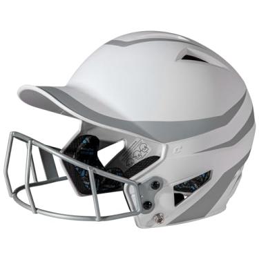 Imagem de CHAMPRO Capacete de rebatedor HX Rise Legend 2 tons com acabamento fosco Fastpitch com máscara facial, médio, prata