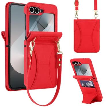 Imagem de Capa de telefone para Samsung Galaxy Z Flip 6 5G/Z Flip7 FE Capa carteira proteção de tela e câmera alça transversal alça de cordão suporte para cartão de crédito slot celular ZFlip6 Z6 G Flip6 ZFlip