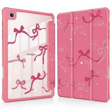 Imagem de Tuiklol Para Samsung Galaxy Tab S6 Lite 10,4 polegadas 2024 2022 2020, Buit in S Pen com capa protetora à prova de choque, capa traseira transparente transparente despertar/hibernar, laço vermelho