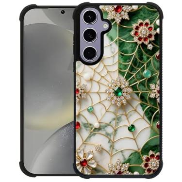Imagem de CARLOCA Capa compatível com Samsung Galaxy S24 S25 para meninas à prova de choque antiarranhões capa traseira de PC rígida estética padrão de moda teia de aranha joias de luxo mármore branco verde