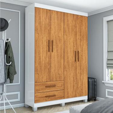Imagem de Guarda-Roupa Solteiro Genova 4 Portas 2 Gavetas 22112 Branco/Cinamomo - Carioca Móveis