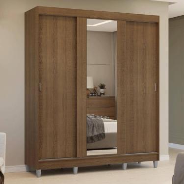 Imagem de Guarda-Roupa Casal com Pés 3 Portas de Correr com Espelho Rustic Reno Madesa