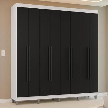 Imagem de Guarda-Roupa Casal com Pés 8 Portas Batentes Branco/Preto/Preto Venus Madesa