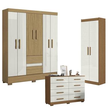 Imagem de Guarda Roupa Casal Coimbra 2005138 com Armário Multiuso New 2000191 e Cômoda 2014148 Atacama Off White - Aramóveis