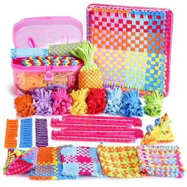 Imagem de daheypong Kit de tear de tecelagem, artes e artesanato para crianças e adultos, kits de tear de tecelagem com 300 peças de laços, fazer pegadores de panela e pulseiras da amizade, presentes ideais