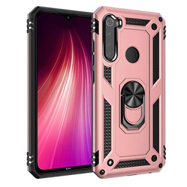 Imagem de SORAKA Capa para Xiaomi Redmi Note 8 com suporte de anel capa armadura Redmi Note 8 capa traseira de policarbonato rígido com placa de metal para suporte magnético de telefone carro ouro rosa