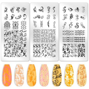 Imagem de beinkmake 3 peças Flourishes placa de estampagem de unhas vintage floral modelos de carimbos de arte de unha ferramentas reutilizáveis de aço inoxidável com raspador de carimbo para impressão de