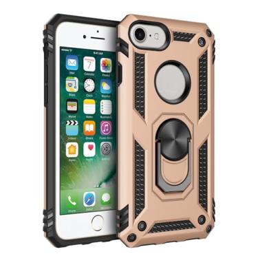 Imagem de SORAKA Capa para iPhone SE 2022/2020 com suporte de anel, capa protetora para iPhone 8, capa para iPhone 7, capa traseira de policarbonato rígido com placa de metal para suporte magnético de telefone